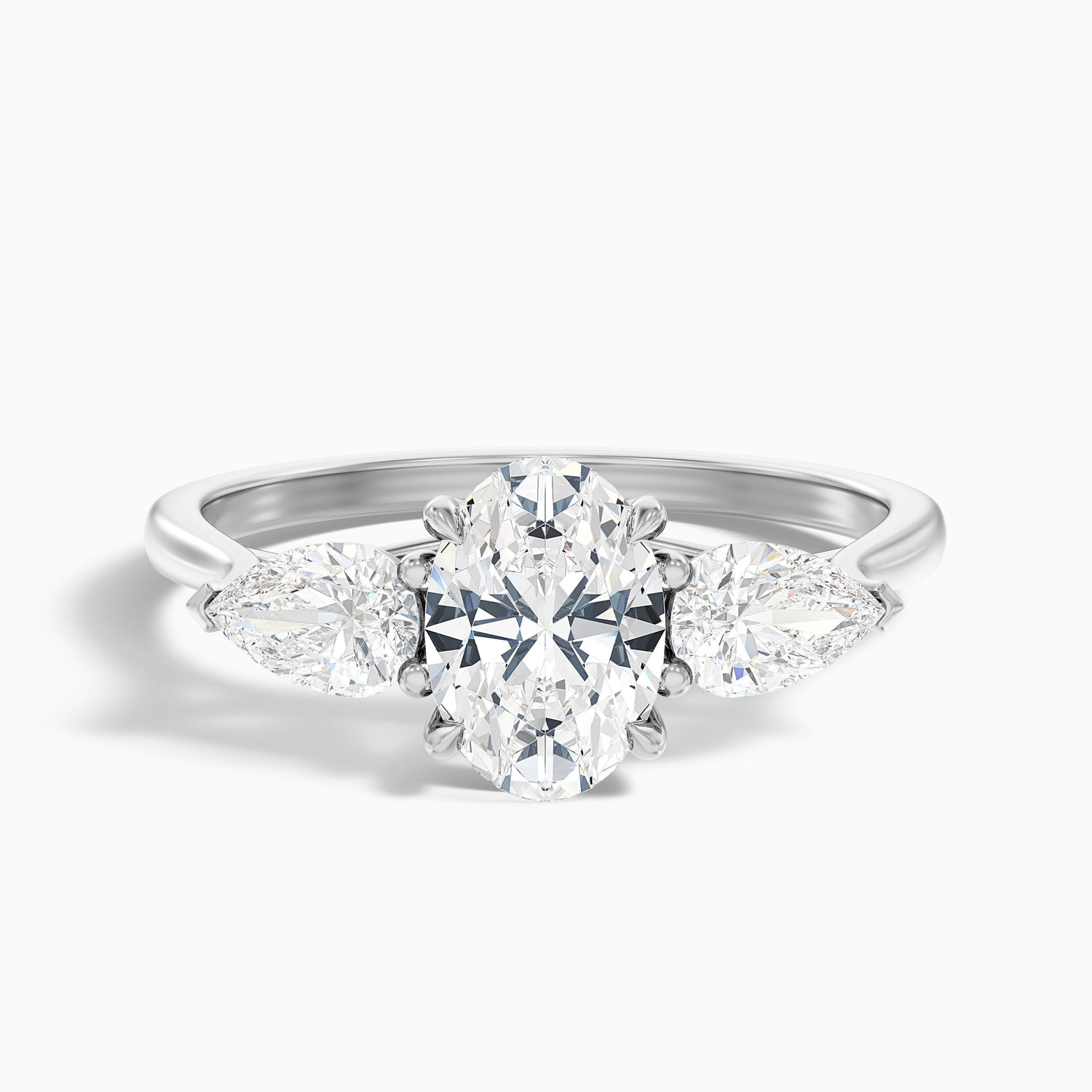 Ceci 9 Carat Three Stone Oval Halo Moissanite Engagement Ring in 925 Sterling Silver