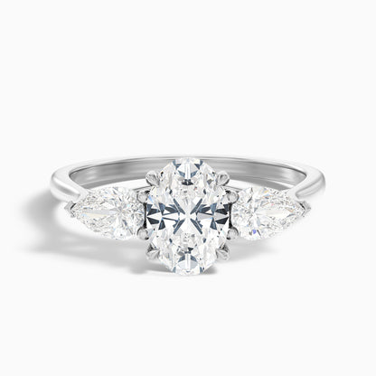 Ceci 6 Carat Three Stone Oval Halo Moissanite Engagement Ring in 925 Sterling Silver