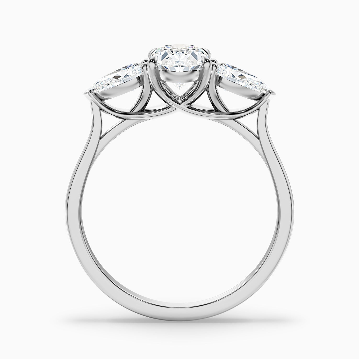Isa 2 Carat Three Stone Oval Halo Moissanite Engagement Ring in 10k Yellow Gold
