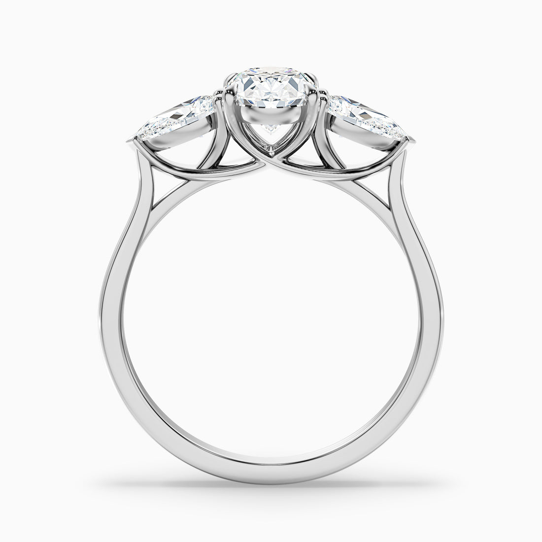 Ceci 6 Carat Three Stone Oval Halo Moissanite Engagement Ring in 10k White Gold  DestGlow