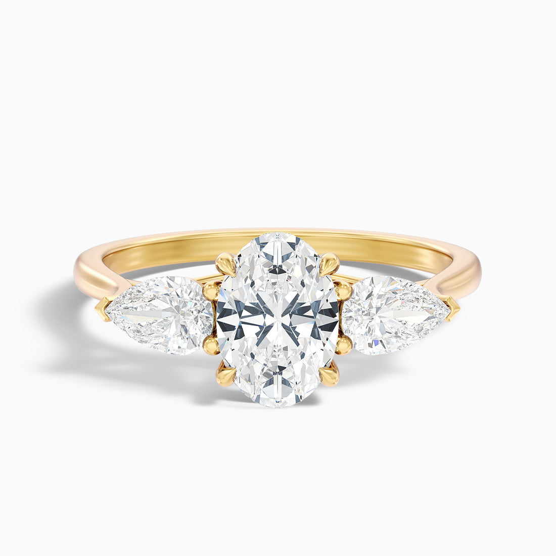 Ceci 7 Carat Three Stone Oval Halo Moissanite Engagement Ring in 14k Yellow Gold  DestGlow
