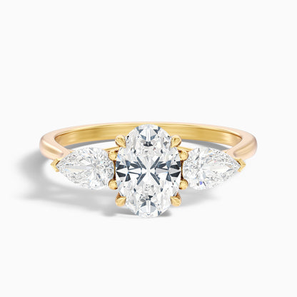 Isa 5 Carat Three Stone Oval Halo Moissanite Engagement Ring in 14k Yellow Gold