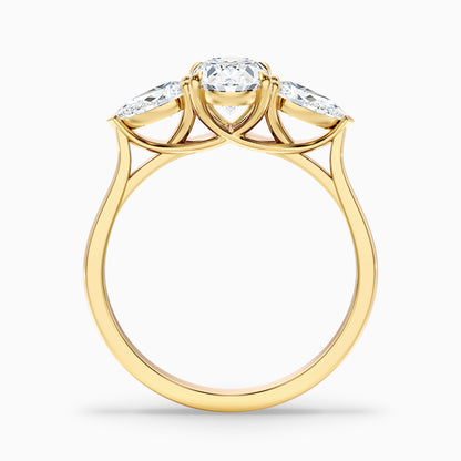 Jini 5 Carat Three Stone Oval Lab Grown Diamond Ring in 10k Yellow Gold