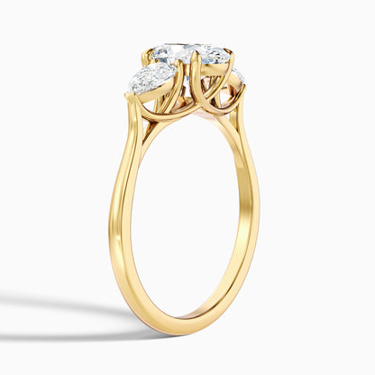Jini 2 Carat Three Stone Oval Lab Grown Diamond Ring in 14k Yellow Gold