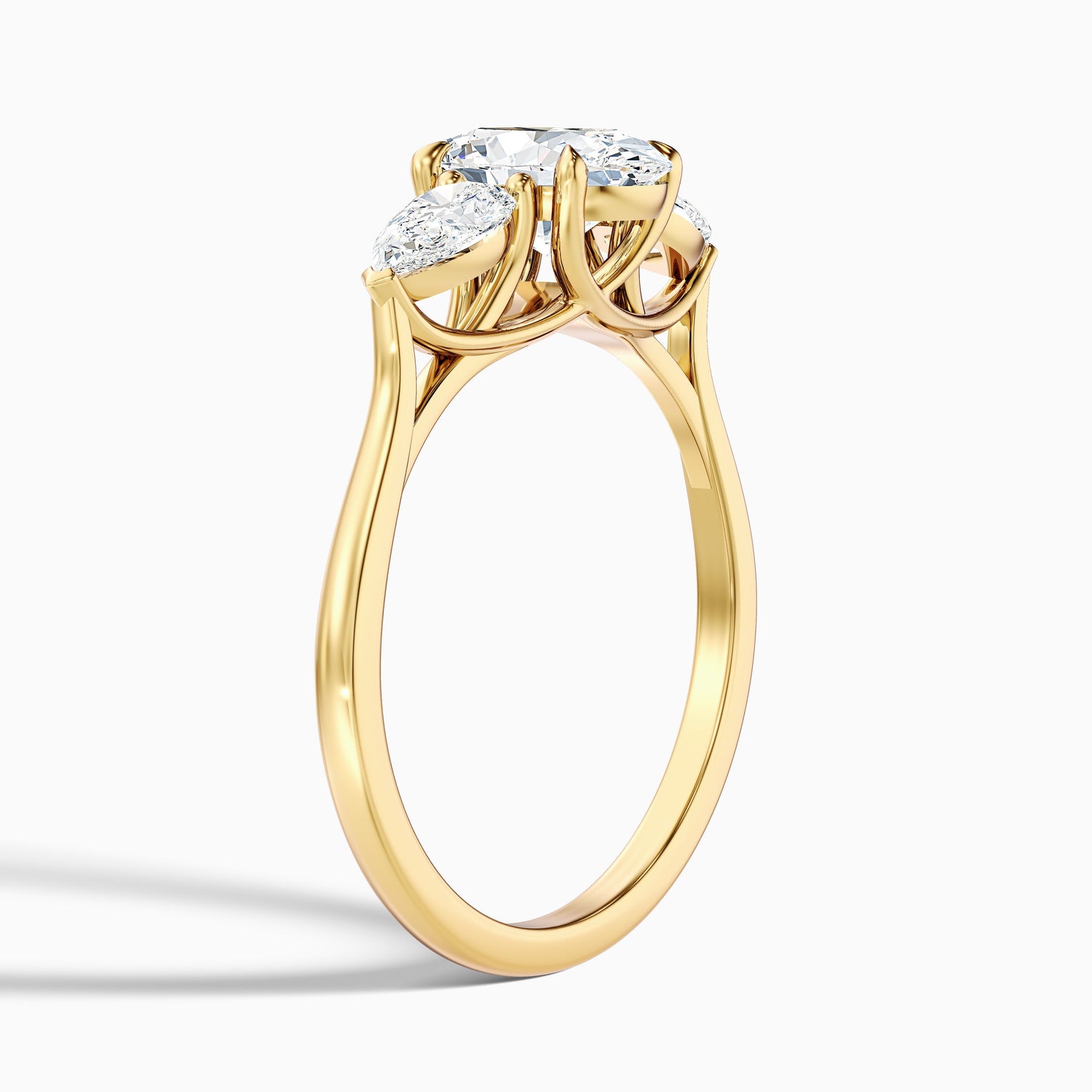 Jini 5 Carat Three Stone Oval Lab Grown Diamond Ring in 18k Yellow Gold