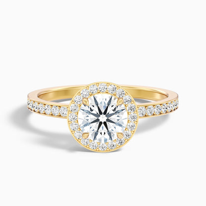 Nyra 1 Carat Round Halo Pave Moissanite Engagement Ring in 10k Yellow Gold  DestGlow