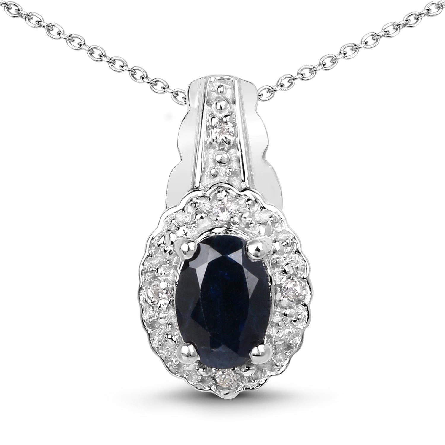 0.98 Carat Genuine Blue Sapphire and White Topaz .925 Sterling Silver Pendant  DestGlow