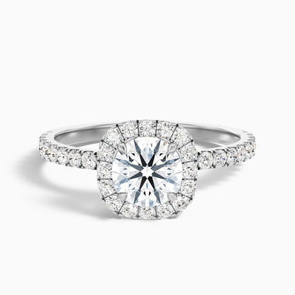Zia 1 Carat Round Cut Halo Pave Moissanite Engagement Ring in 10k White Gold