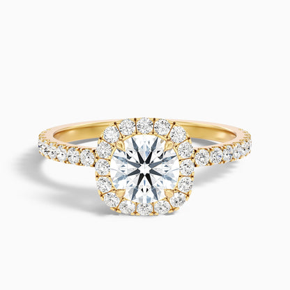 Adley 1.5 Carat Round Cut Halo Pave Lab Grown Diamond Ring in 14k Yellow Gold  DestGlow