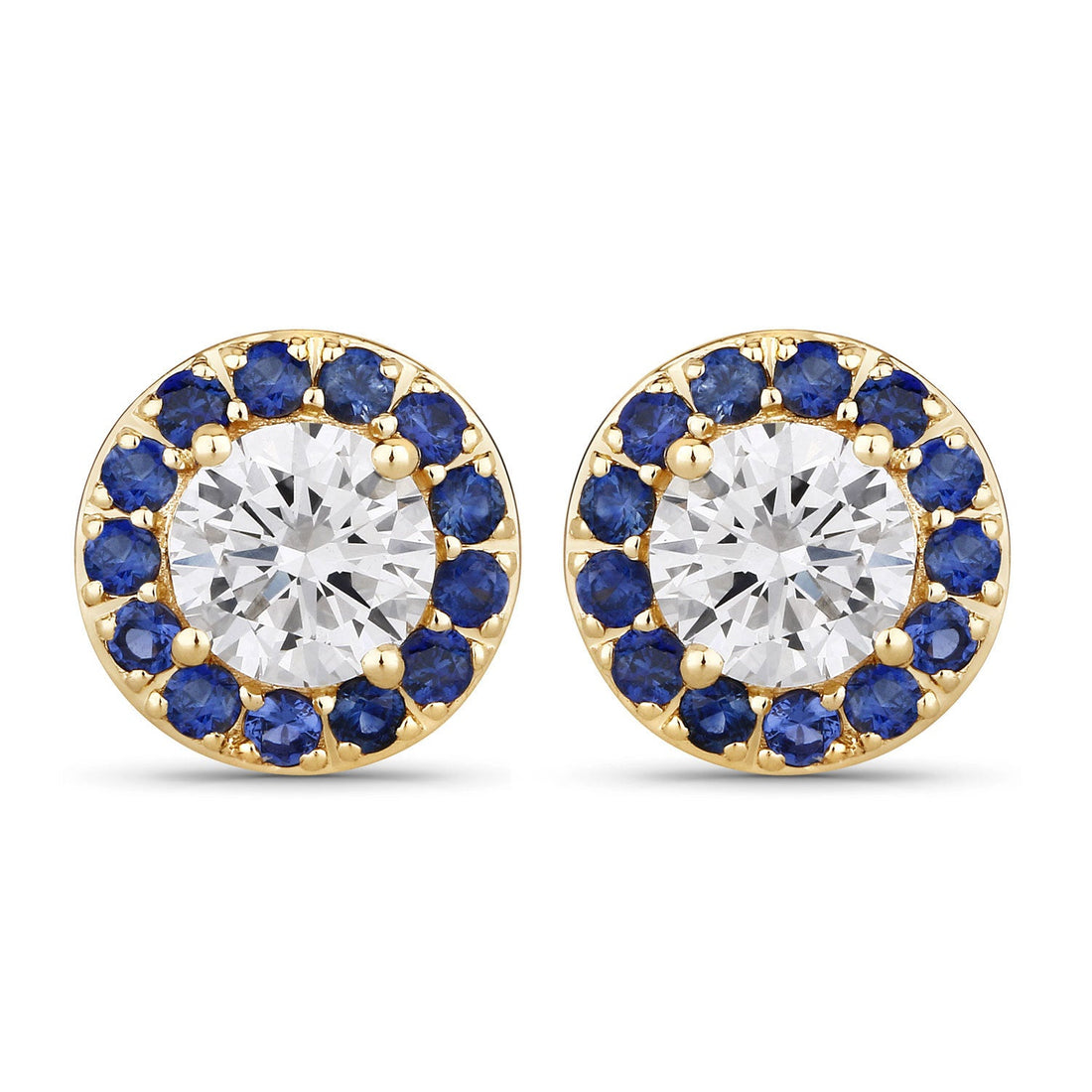 1.52 Carat Genuine Blue Sapphire and Lab Grown Diamond 14K Yellow Gold Earrings by Bids.com