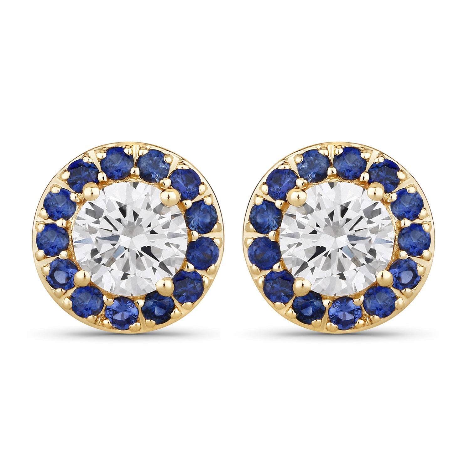 1.52 Carat Genuine Blue Sapphire and Lab Grown Diamond 14K Yellow Gold Earrings by Bids.com