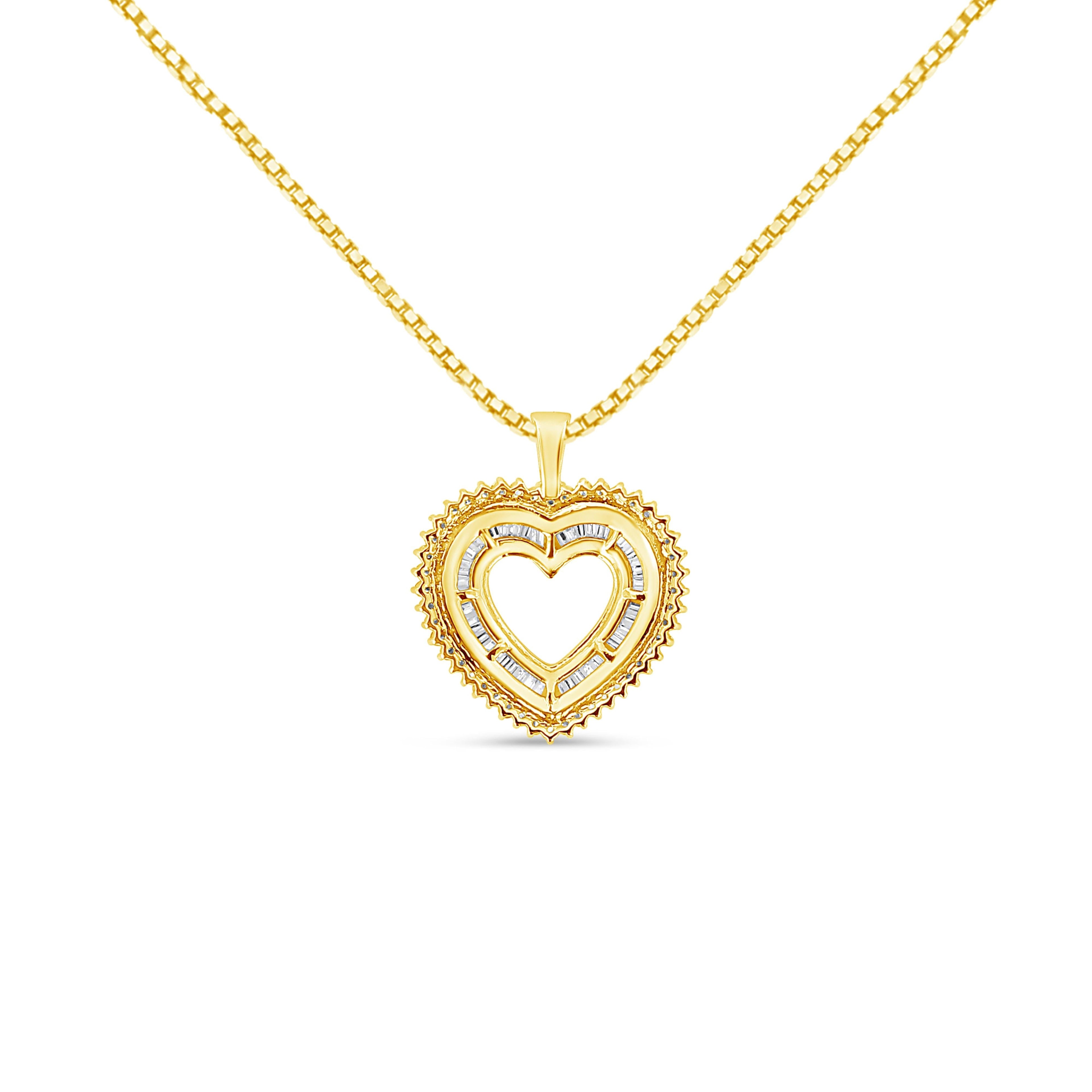 14K Yellow Gold Plated .925 Sterling Silver 1.0 Cttw Round and Baguette-Cut Diamond Composite Hearth 18" Pendant Necklace (I-J Color, I1-I2 Clarity)  DestGlow