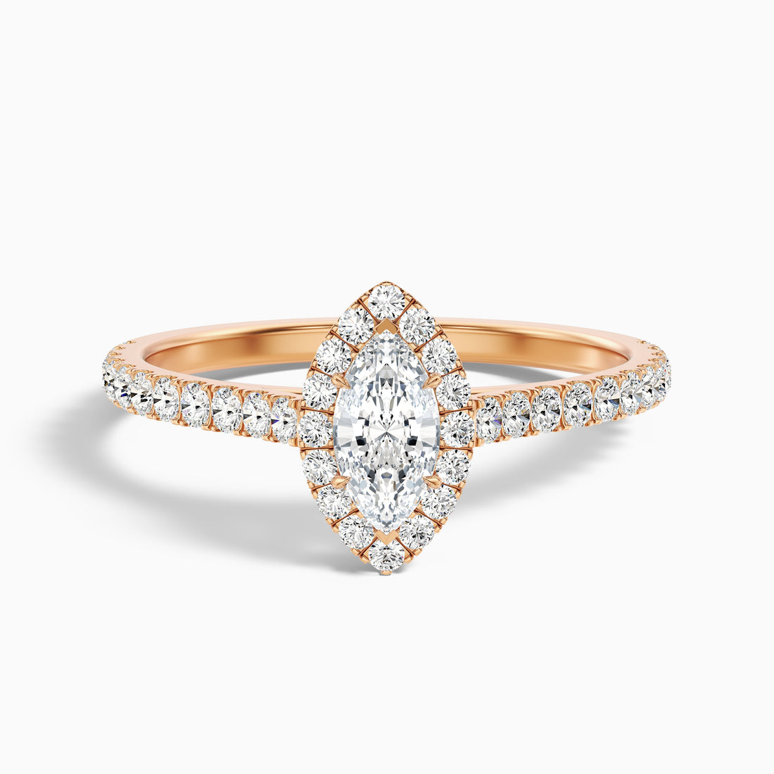Cara 7 Carat Marquise Halo Pave Moissanite Engagement Ring in 18k Rose Gold  DestGlow