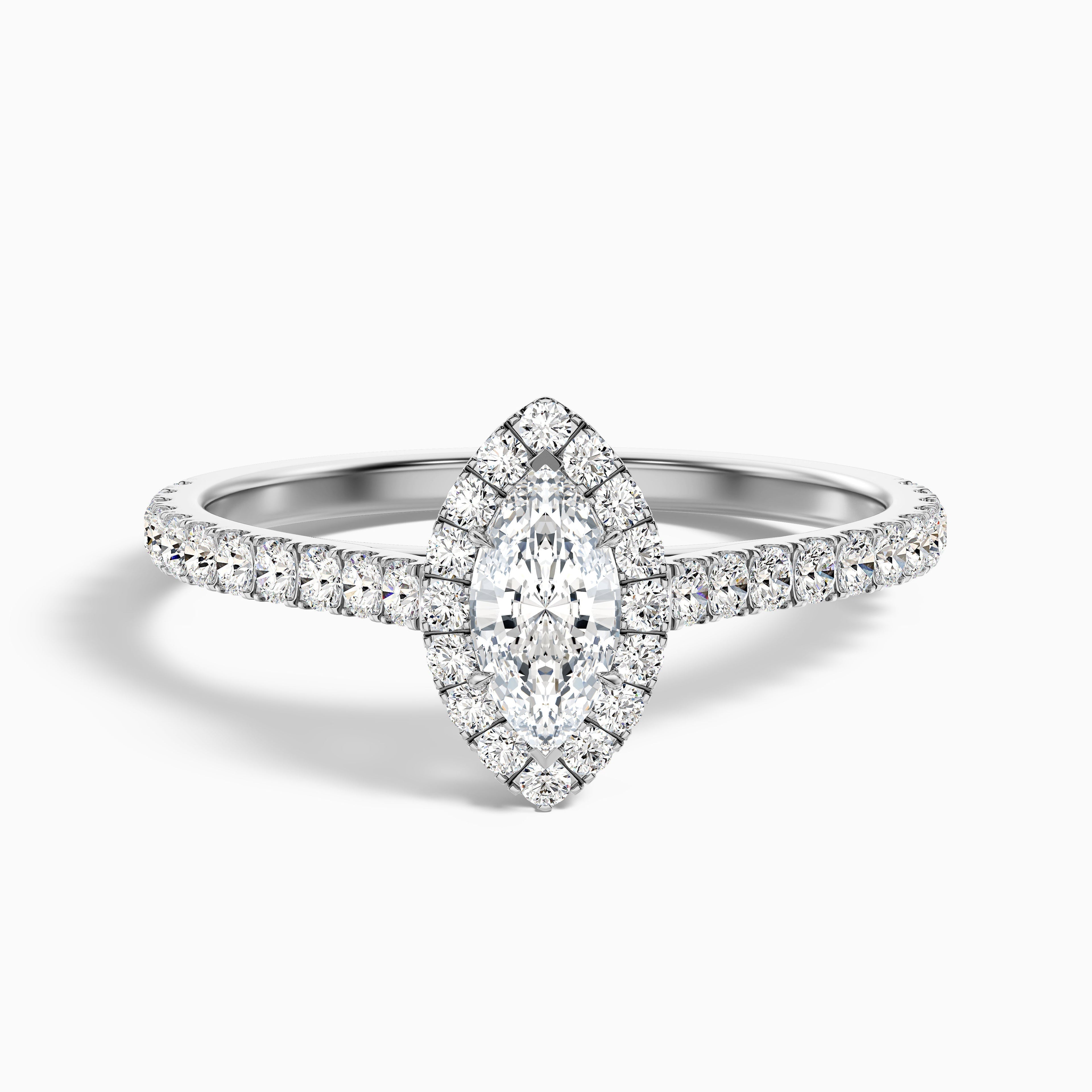 Cara 8 Carat Marquise Halo Pave Moissanite Engagement Ring in 14k White Gold  DestGlow