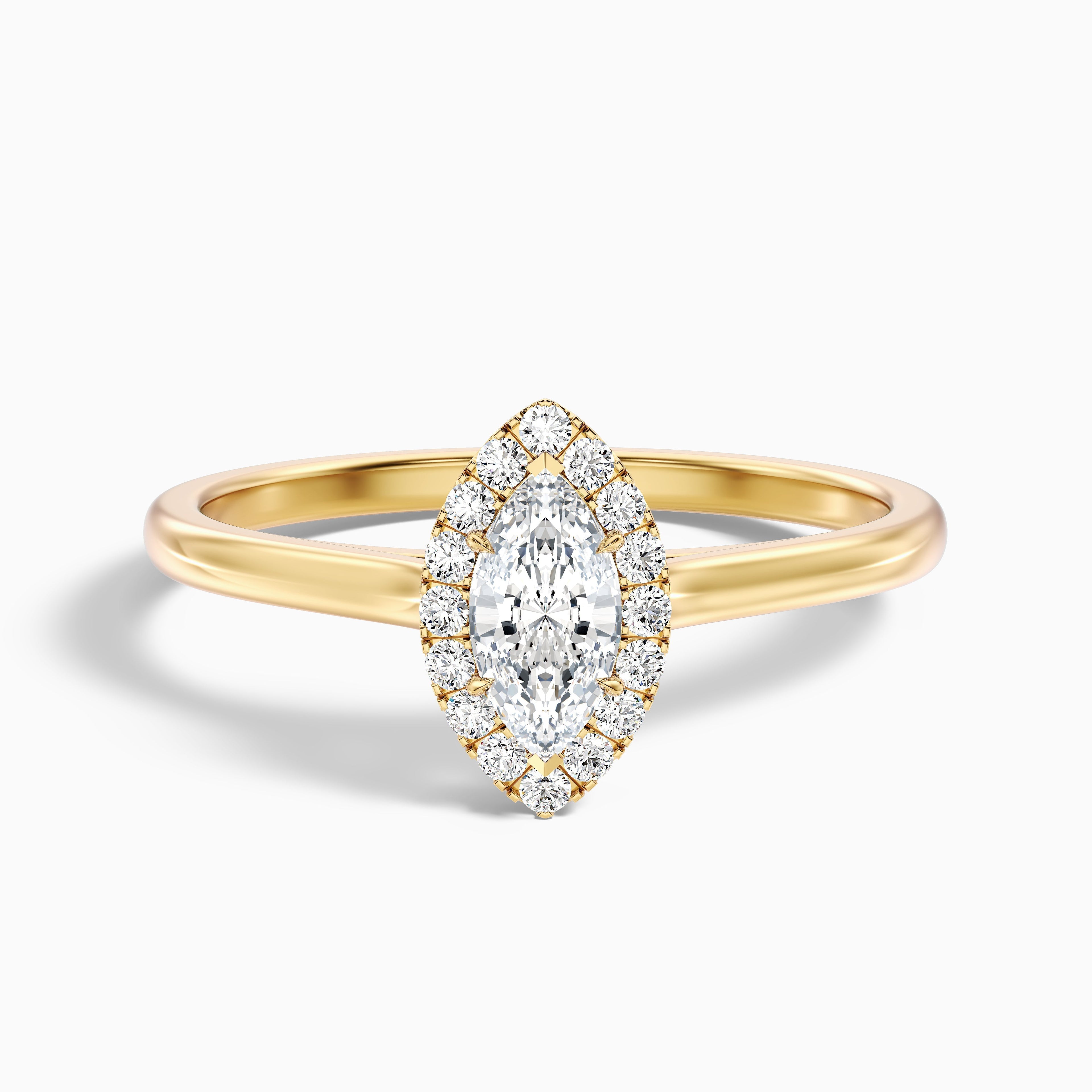 Bria 8 Carat Marquise Halo Moissanite Engagement Ring in 18k Yellow Gold  DestGlow