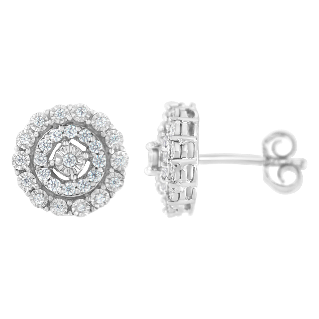 10KT White Gold 1/2 cttw Double Halo Brilliant Round-Cut Diamond Stud Earrings (I-J Clarity, I2-I3 Color) by Bids.com