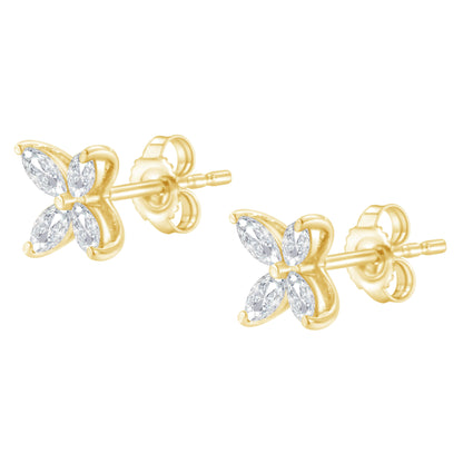 14K White Gold 1/2 Cttw Marquise Diamond 8 Stone Floral Leaf Stud Earrings (H-I Color, SI1-SI2 Clarity) by Bids.com