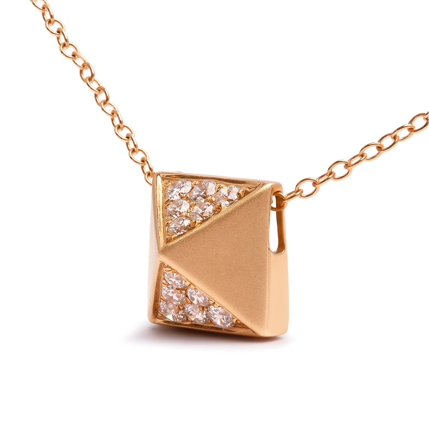 14K Yellow Gold 1/4 Cttw Diamond Matte Finished Pyramid Pendant Necklace (G-H Color, SI1-SI2 Clarity) - 18 Inches by Bids.com