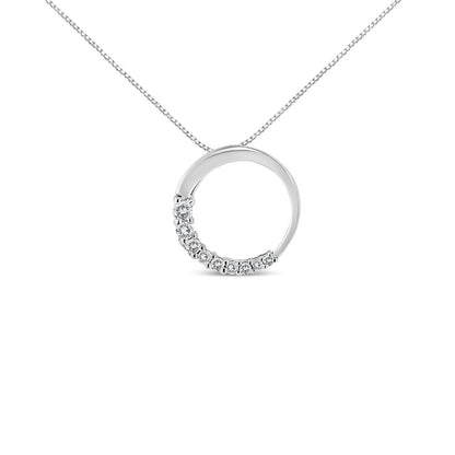 14K White Gold 1/4 Cttw Round-Cut Graduating Diamond Open Circle Hoop 18" Pendant Necklace (J-K Color, I1-I2 Clarity)  DestGlow