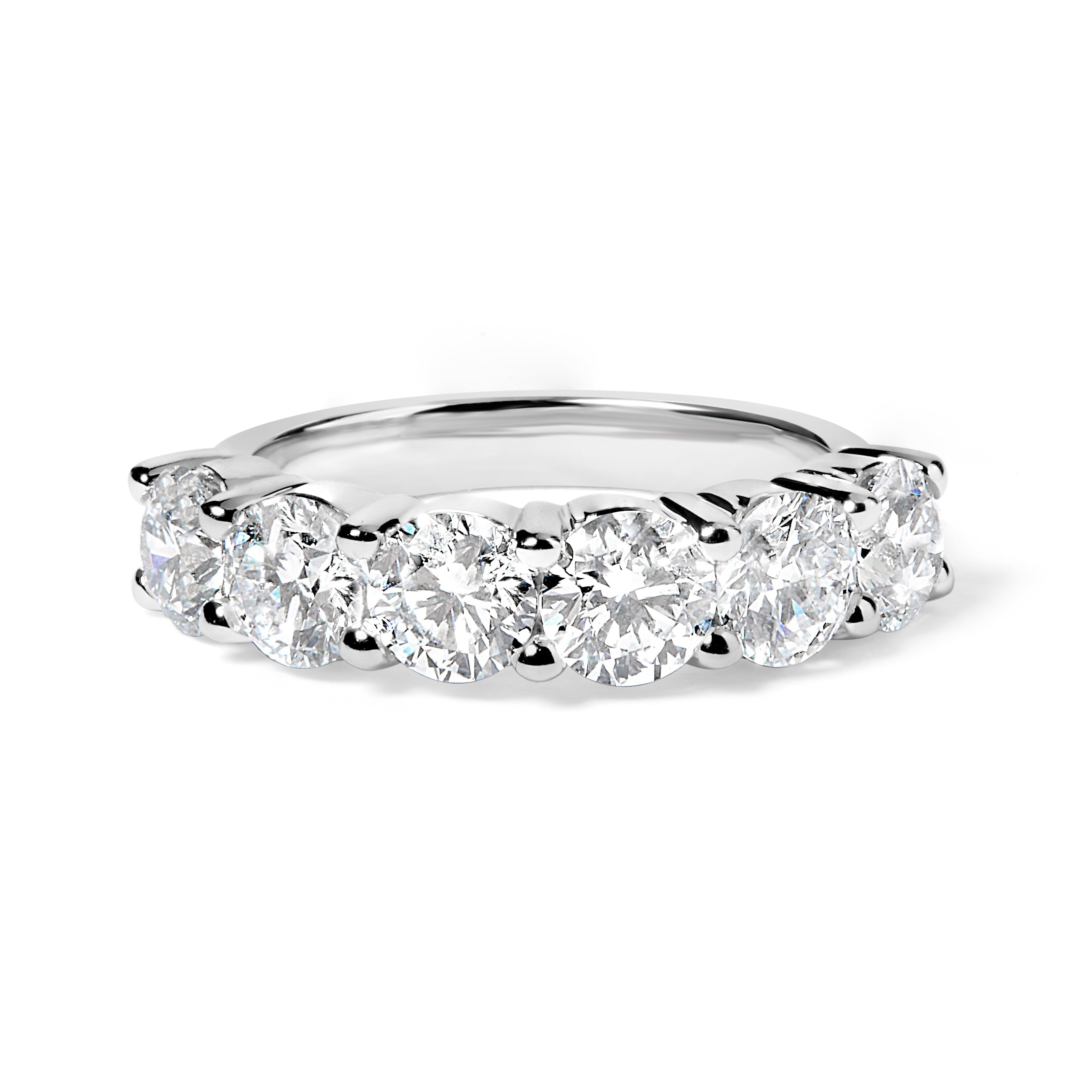 14K White Gold 3.0 Cttw Lab-Grown Diamond Shared Prong Set 6 Stone Band Ring (G-H Color, VS2-SI1 Clarity) - Ring Size 7  DestGlow