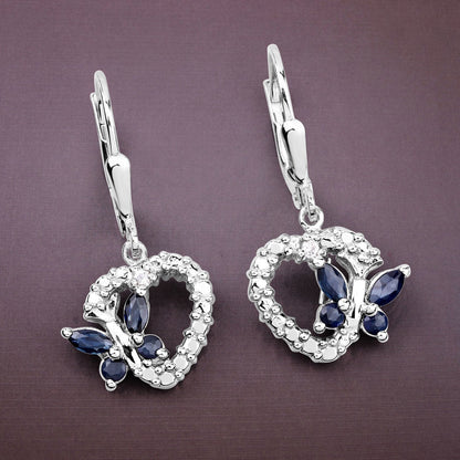 0.57 Carat Genuine Blue Sapphire and Created White Sapphire .925 Sterling Silver Earrings  DestGlow
