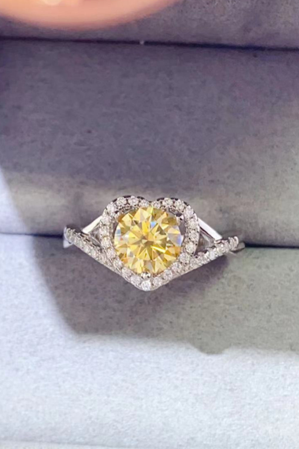 Adored 1 Carat Yellow Green Sparkala™ Platinum Over Pure Sterling Silver Heart Ring by Sparkala