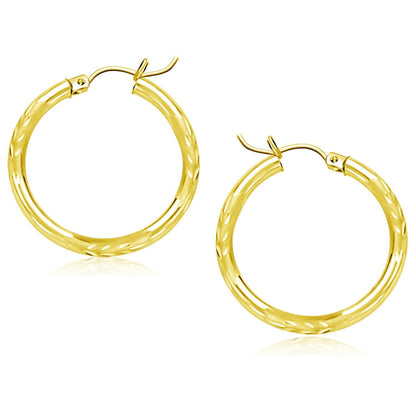 14k Yellow Gold Diamond Cut Hoop Earrings (25mm)  DestGlow