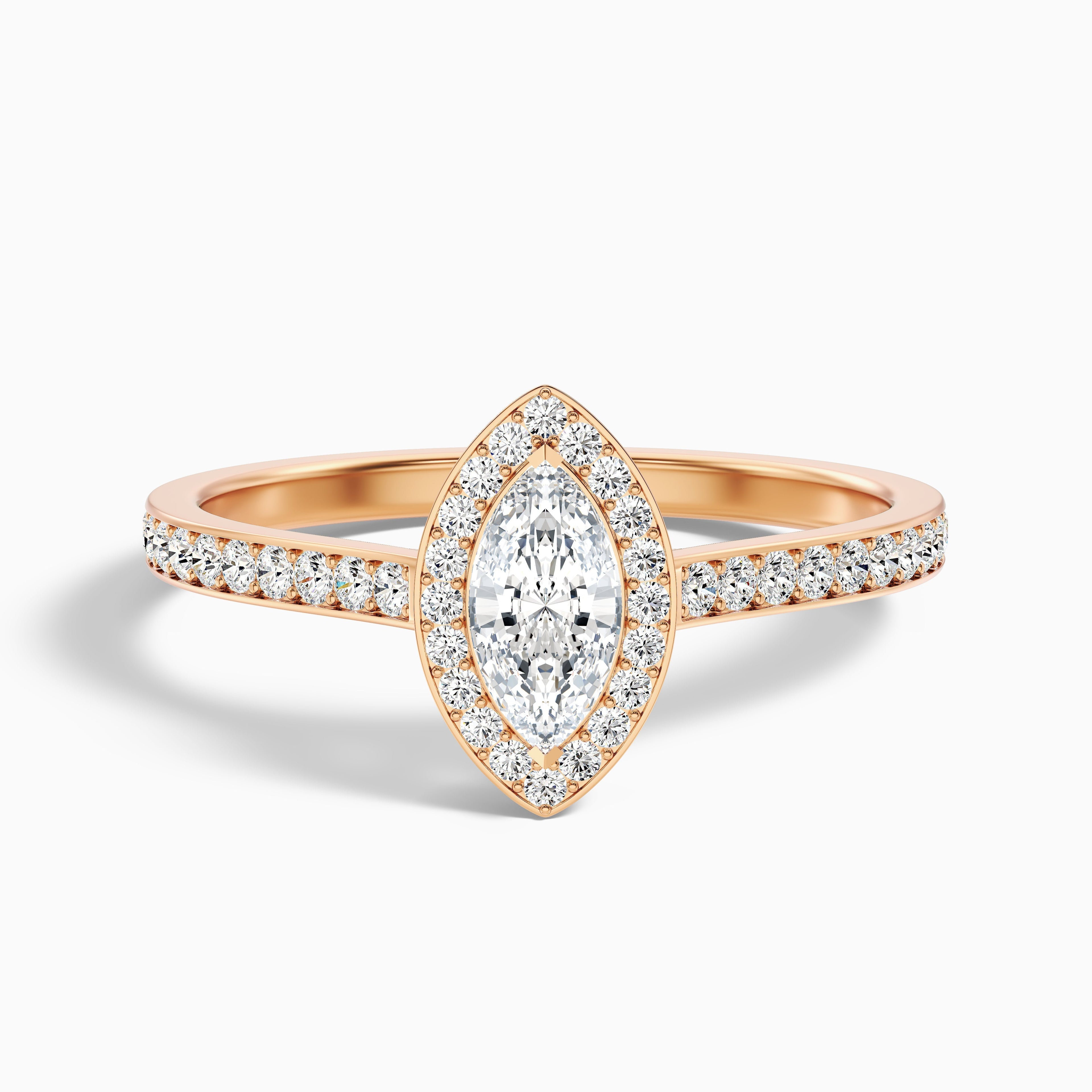 Lara 2 Carat Marquise Halo Pave Lab Grown Diamond Ring in 14k Rose Gold
