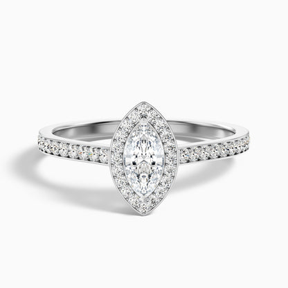 Lara 1 Carat Marquise Halo Pave Lab Grown Diamond Ring in 18k White Gold  DestGlow