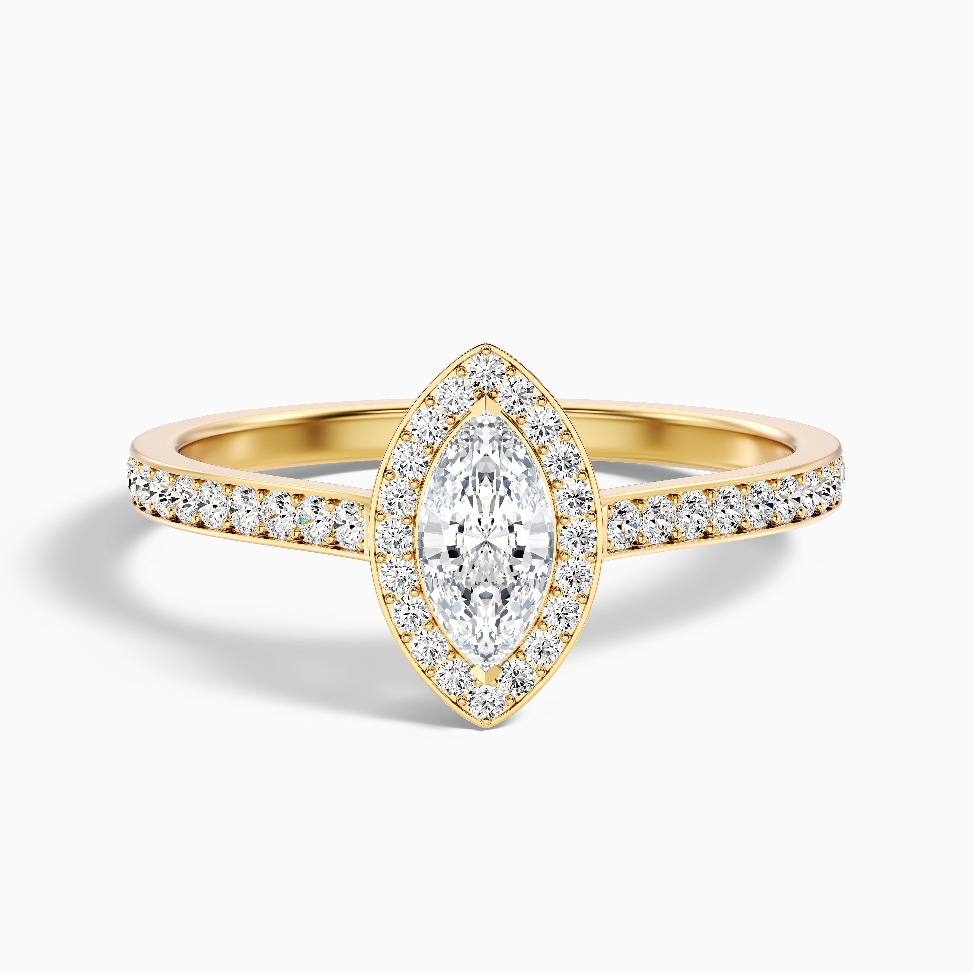 Lara 1 Carat Marquise Halo Pave Lab Grown Diamond Ring in 14k Yellow Gold