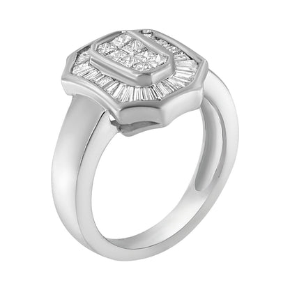 14K White Gold 1.00 Cttw Baguette and Princess-Cut Diamond Cocktail Art Deco Style Ring (H-I Color, SI1-SI2 Clarity) - Size 7 by Bids.com
