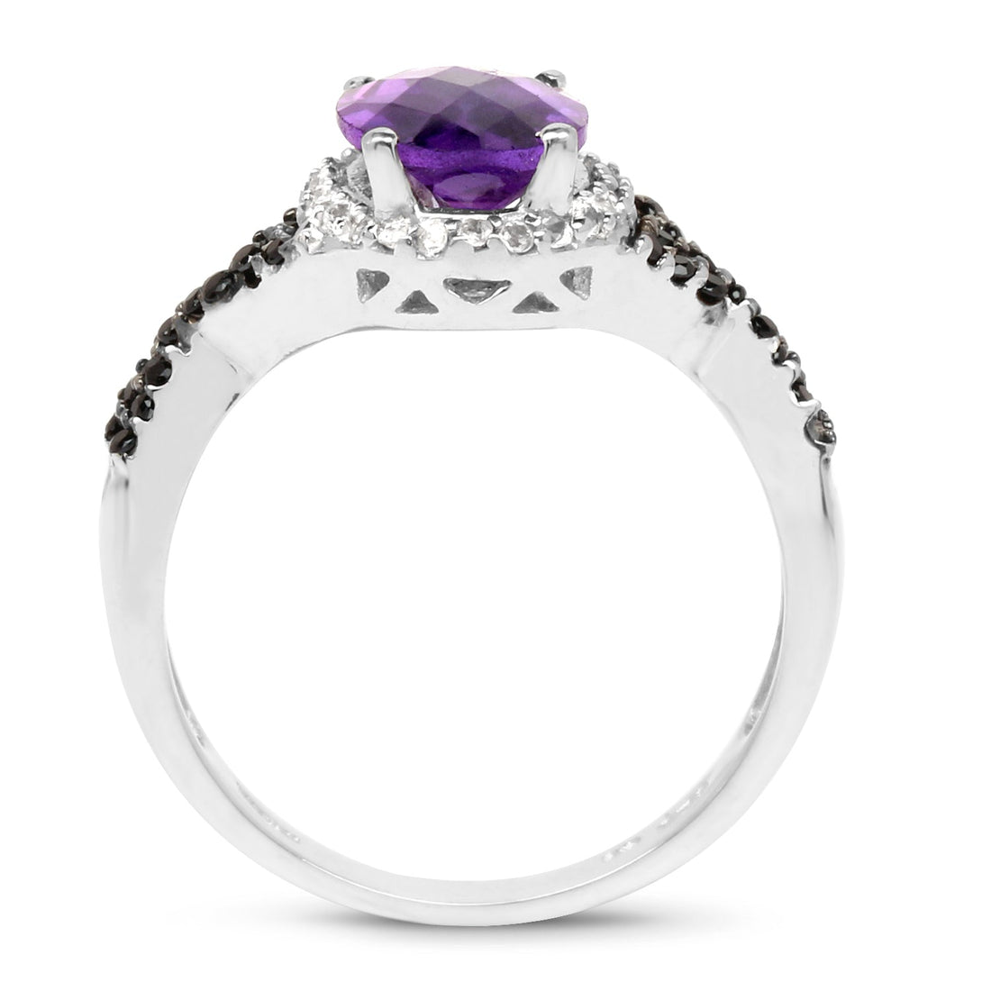 1.64 Carat Genuine Amethyst, Black Diamond &amp; White Diamond .925 Sterling Silver Ring by Bids.com