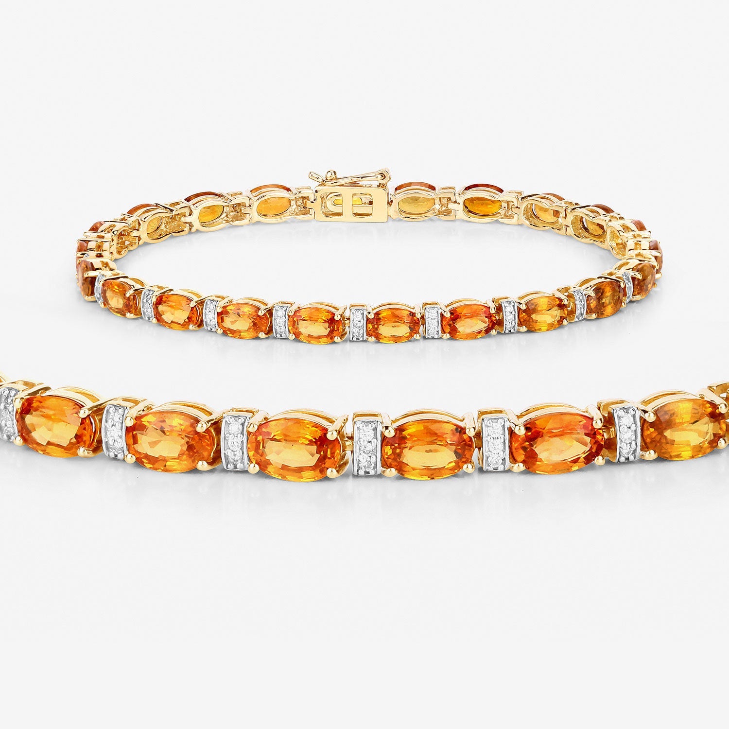 12.33 Carat Genuine Orange Sapphire and White Diamond 14K Yellow Gold Bracelet by Bids.com