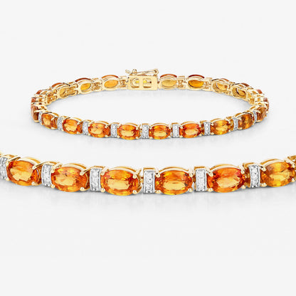 12.33 Carat Genuine Orange Sapphire and White Diamond 14K Yellow Gold Bracelet by Bids.com
