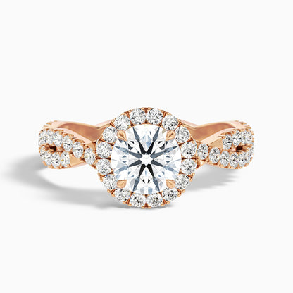 Lilly 3 Carat Round Cut Halo Twisted Pave Lab Grown Diamond Ring in 18k Yellow Gold