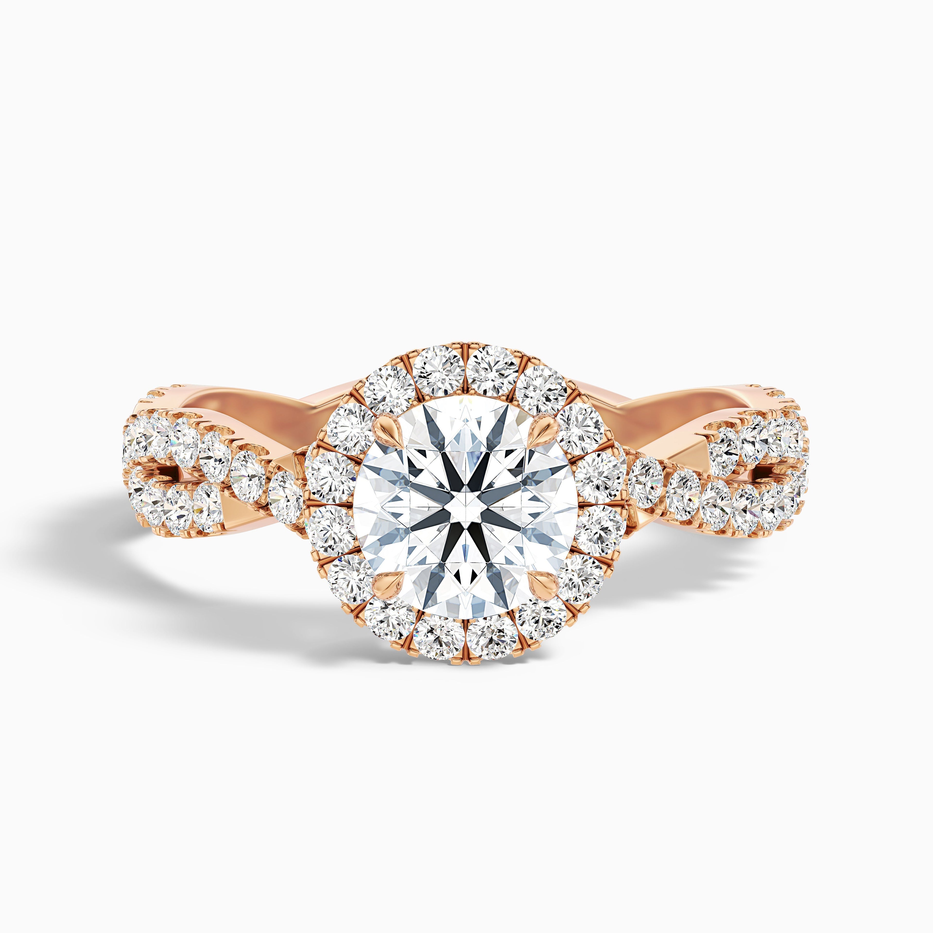 Riva 2 Carat Round Cut Halo Twisted Pave Moissanite Engagement Ring in 925 Sterling Silver