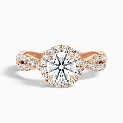 Riva 2 Carat Round Cut Halo Twisted Pave Moissanite Engagement Ring in 18k Yellow Gold