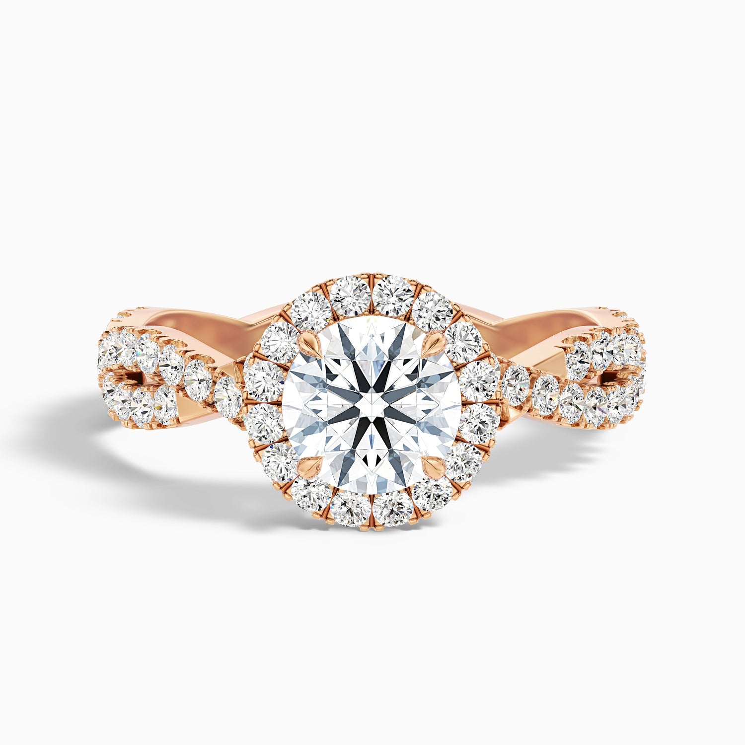Riva 3 Carat Round Cut Halo Twisted Pave Moissanite Engagement Ring in 14k White Gold