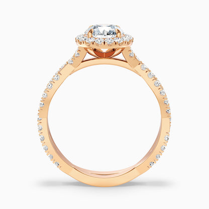 Lilly 5 Carat Round Cut Halo Twisted Pave Lab Grown Diamond Ring in 14k Yellow Gold