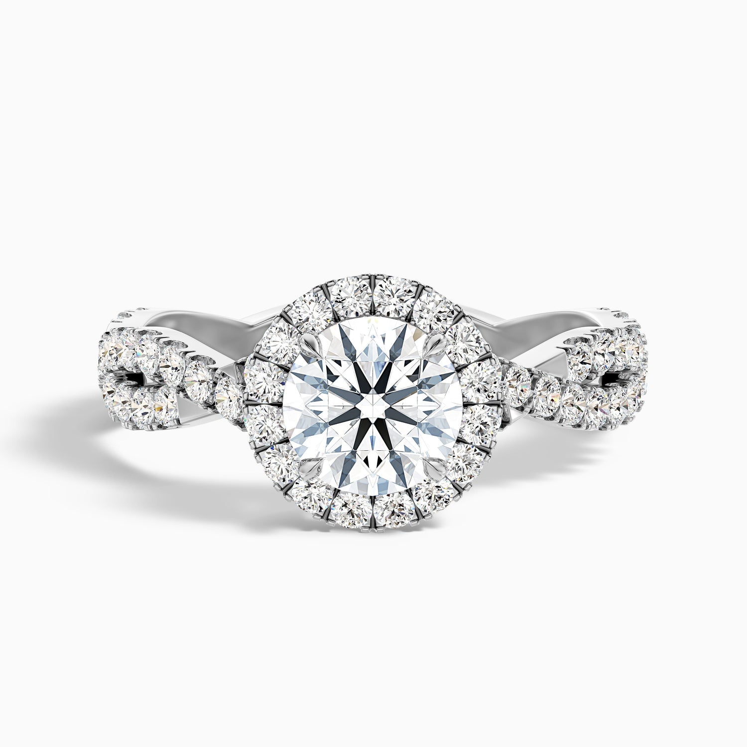 Riva 4 Carat Round Cut Halo Twisted Pave Moissanite Engagement Ring in 925 Sterling Silver