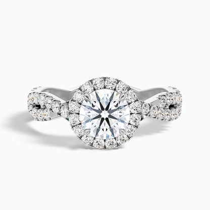 Riva 2 Carat Round Cut Halo Twisted Pave Moissanite Engagement Ring in 14k White Gold