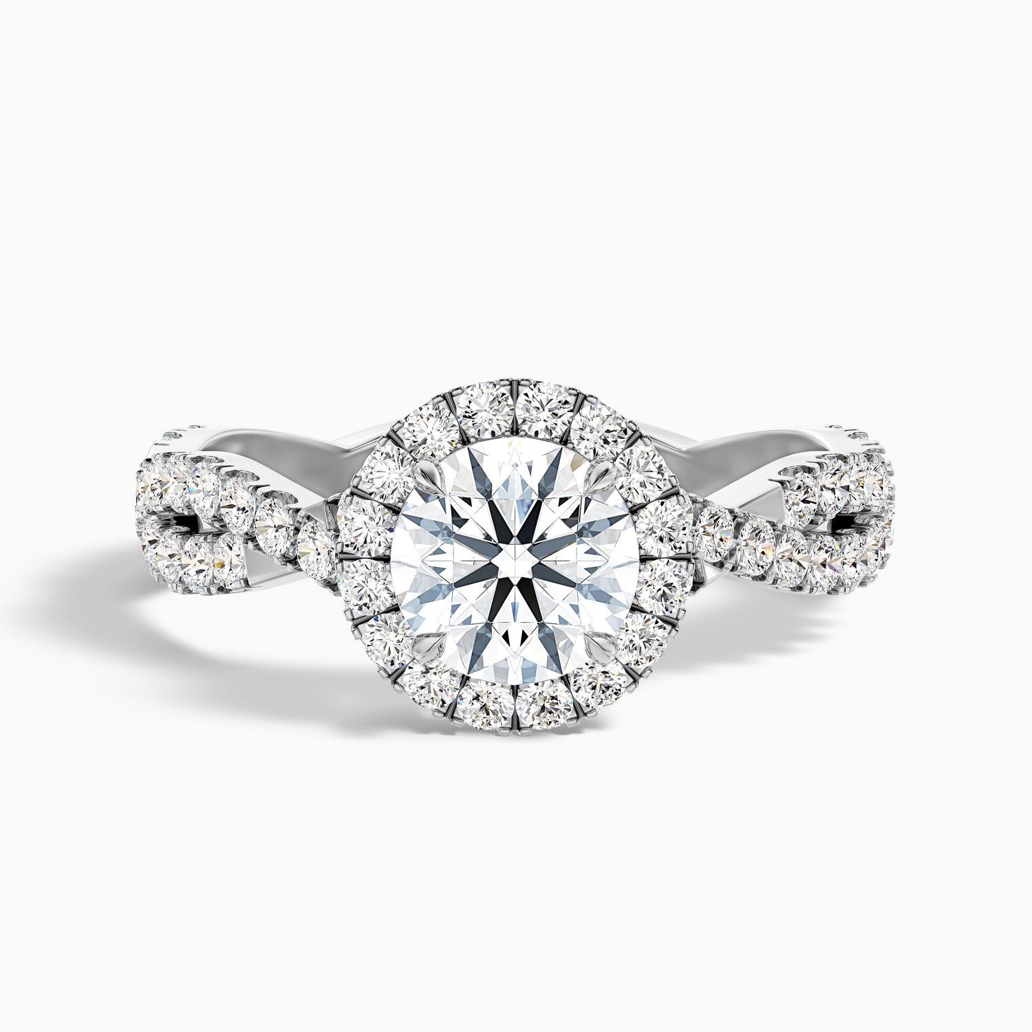 Lilly 4.5 Carat Round Cut Halo Twisted Pave Lab Grown Diamond Ring in 14k White Gold  DestGlow