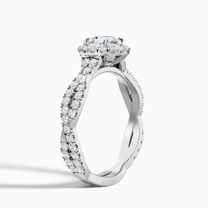 Beth 7 Carat Round Cut Halo Twisted Pave Moissanite Engagement Ring in 18k White Gold