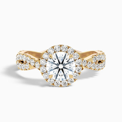 Riva 2 Carat Round Cut Halo Twisted Pave Moissanite Engagement Ring in 18k White Gold