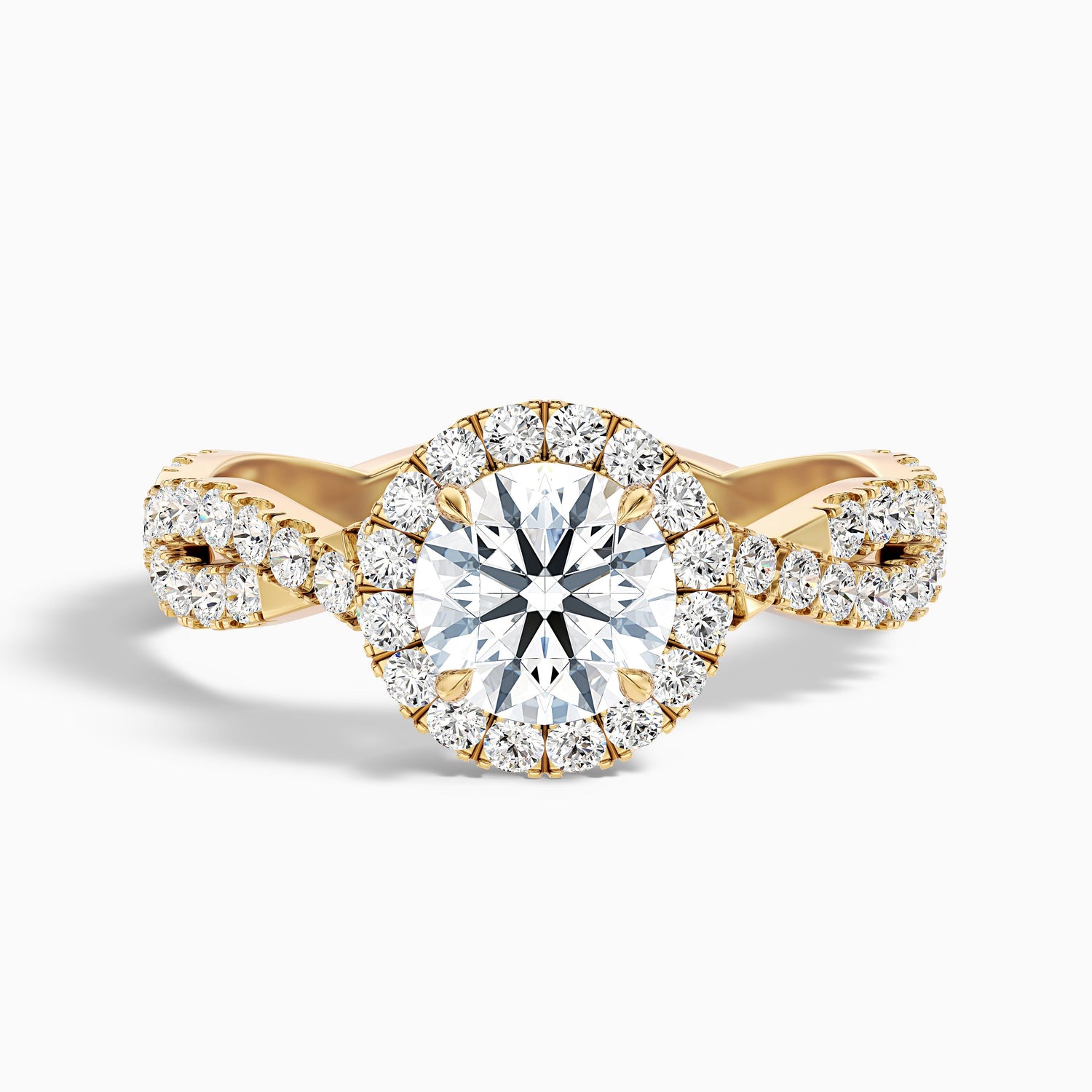 Riva 1 Carat Round Cut Halo Twisted Pave Moissanite Engagement Ring in 14k White Gold
