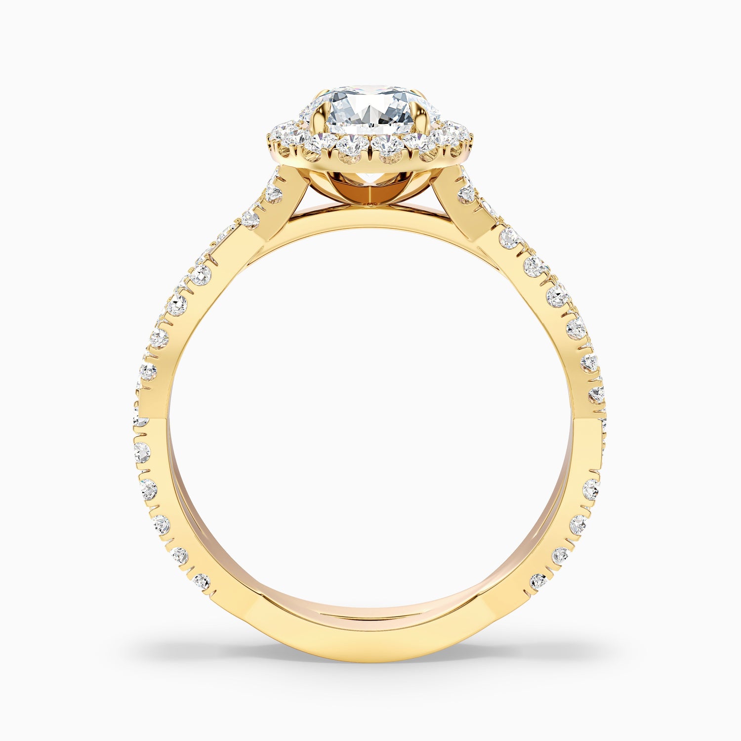Beth 6 Carat Round Cut Halo Twisted Pave Moissanite Engagement Ring in 18k Yellow Gold  DestGlow