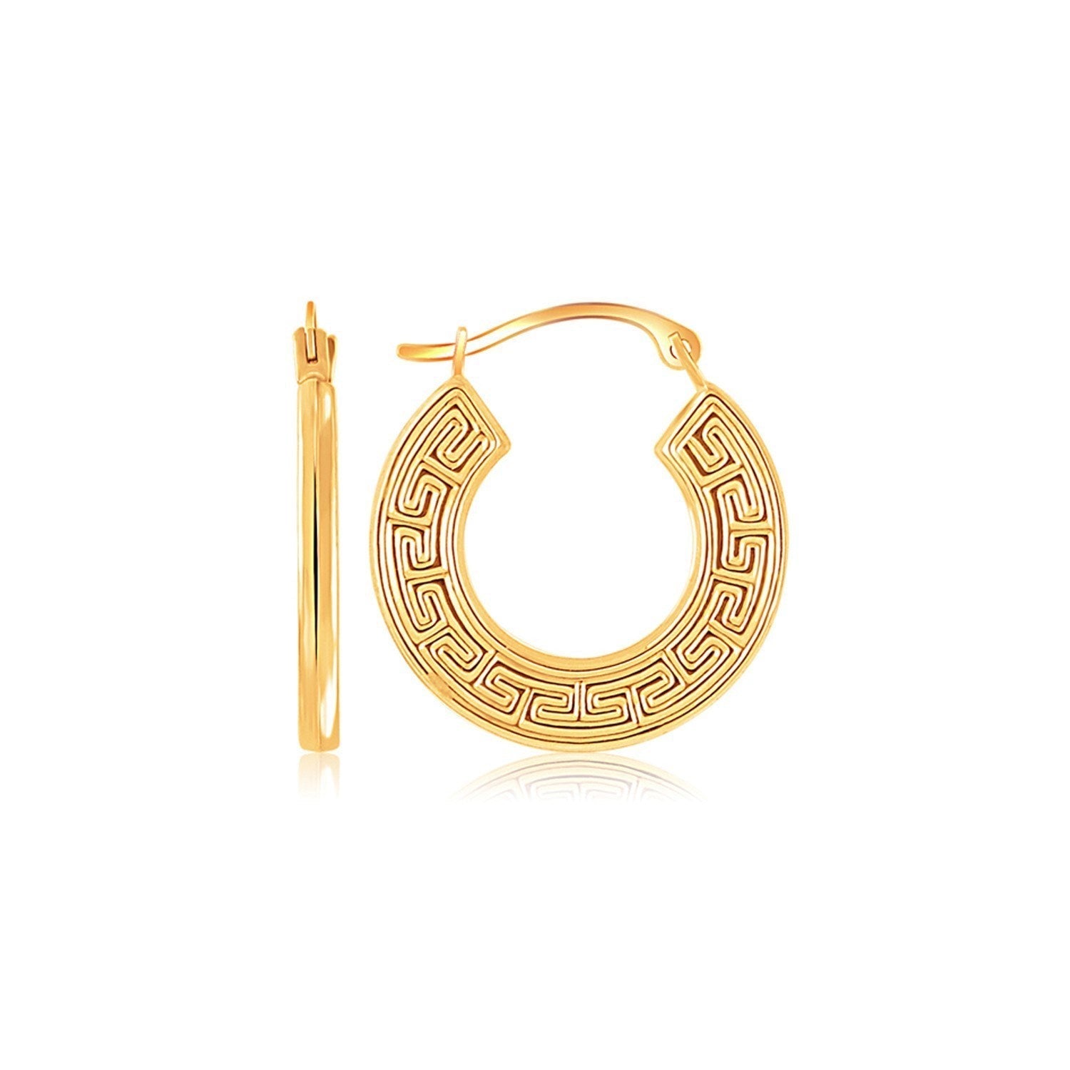 10k Yellow Gold Greek Key Small Hoop Earrings  DestGlow