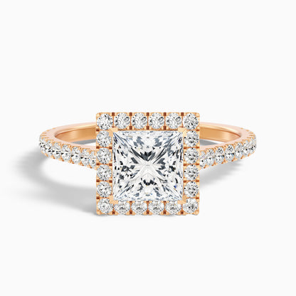 Rose 2.5 Carat Princess Halo Pave Moissanite Engagement Ring in 10k Yellow Gold