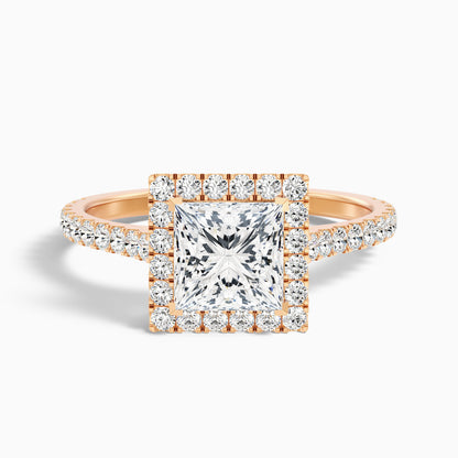 Rose 4 Carat Princess Halo Pave Moissanite Engagement Ring in 14k Yellow Gold  DestGlow