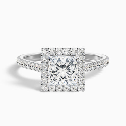 Rose 1.5 Carat Princess Halo Pave Moissanite Engagement Ring in 925 Sterling Silver